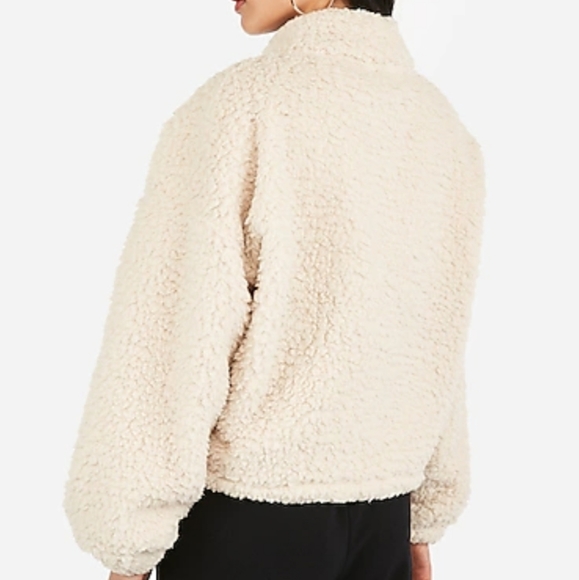 Express Cream Sherpa Zip Sweatshirt - Picture 2 of 6